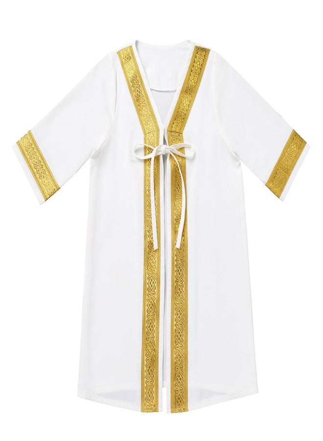 ODIZLI Boy's Muslim Thobe Infant Toddlers Baby Boys Muslim Newborn Eid Outfits Kaftan Abaya and Head Scarf Shemagh Keffiyeh Arabic Dubai Outfits Ramadan Robe White 6-12 Months - Image 3